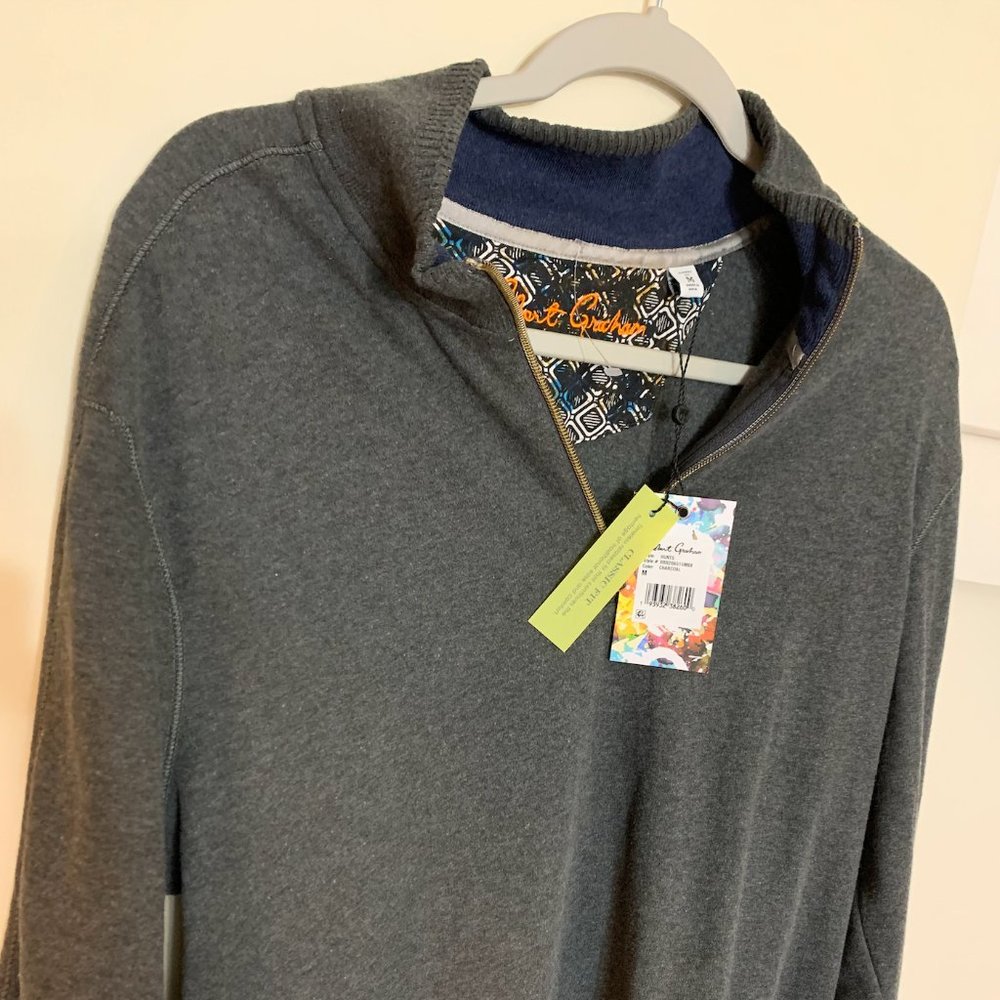 Robert Graham Mens Size Medium 1/4 Zip Gray Pullover Sweater Charcoal NWT